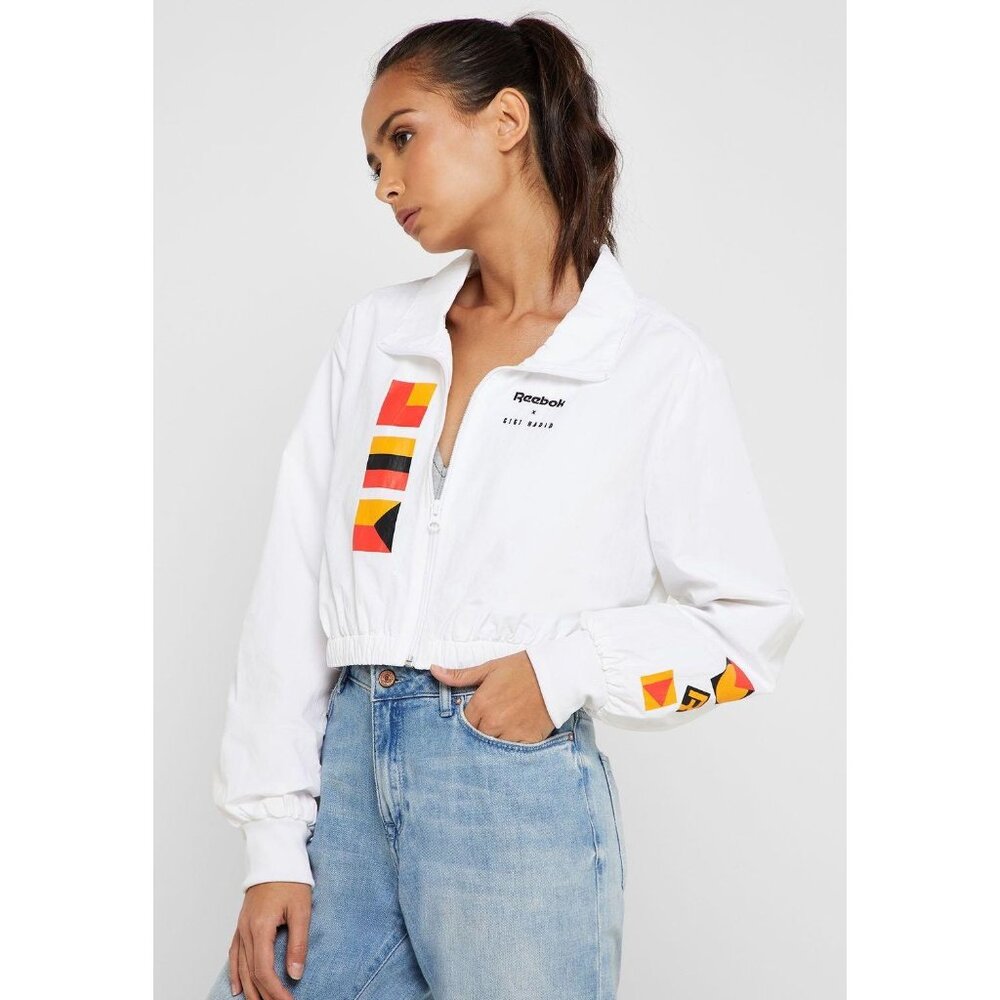 Reebok Gigi Hadid Geometric Print Long-Sleeve Cropped Jacket. Size XS